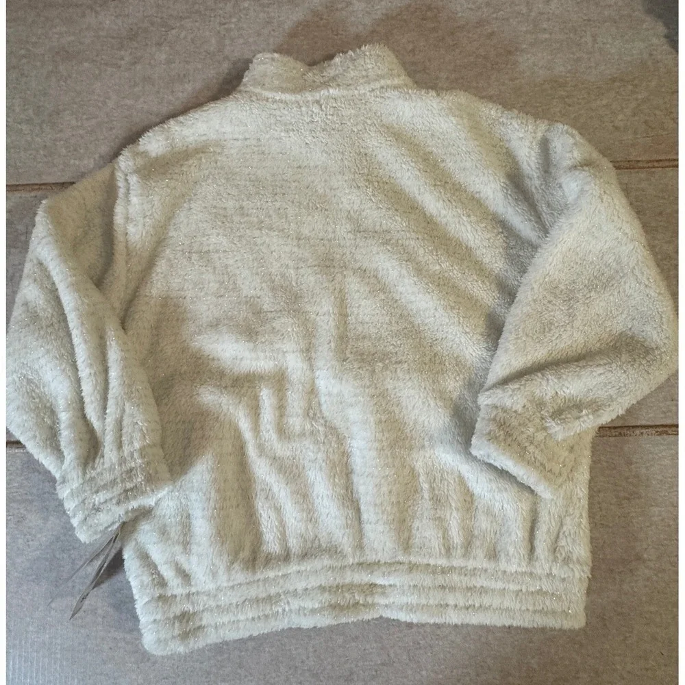 Adidas Sherpa Quarter Zip Girls XL‎ 18 Cream Sparkle NWT Fleece Cozy Neutral